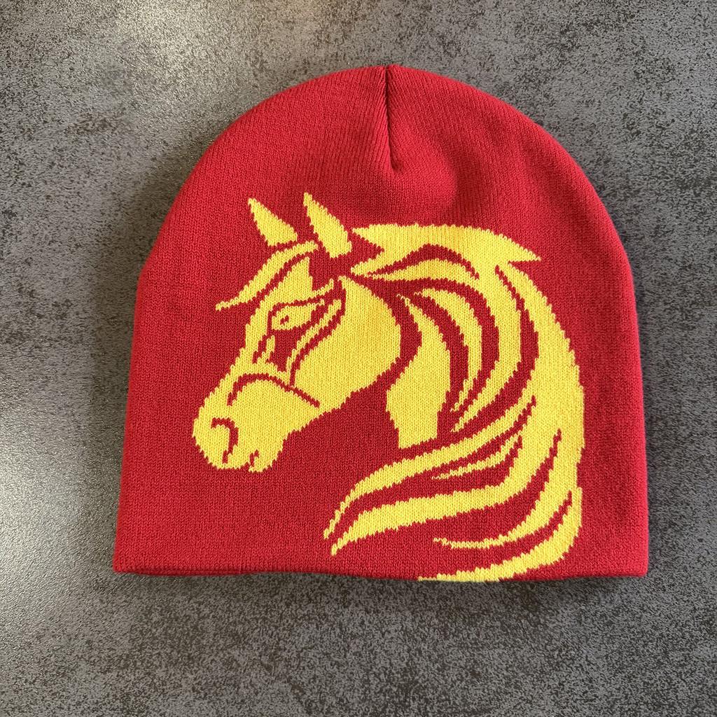 Pony Pattern Wool Beanie With Warmth And Foldable Design For Autumn Winter Fashion