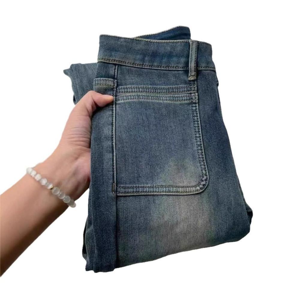 Damen Zementgraue Retro Micro-Flared Fleecegefütterte High-Waist Jeans - Übergröße, Bodenlang, Schlankmachend, Herbst/Winter-Bekleidung.