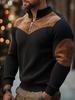 Men's Retro Stand-Up Collar Ribbed Pullover - Half-Zip, Warm Patchwork for Autumn/Winter Christmas Gift
