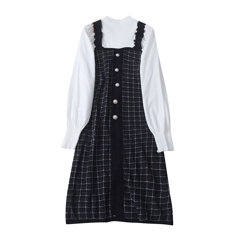 Style Fake Two-Piece Dress Spring & Fall New Foreign Trade Women's Clothing Half Turtleneck Pullover Long Sleeves Color Matching Stitching 30549