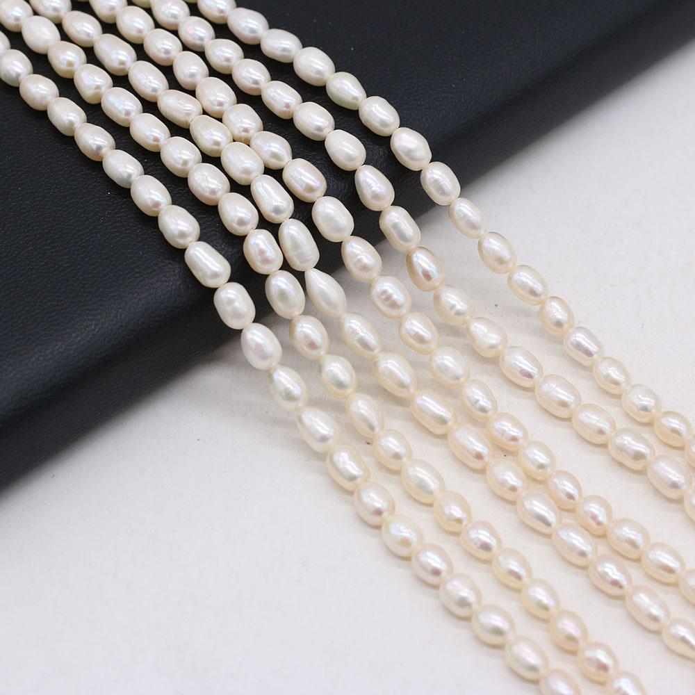 36cm Strand 5-6mm Natural Freshwater Rice Pearls Spacer Beads DIY Earring Necklace Bracelet Parts