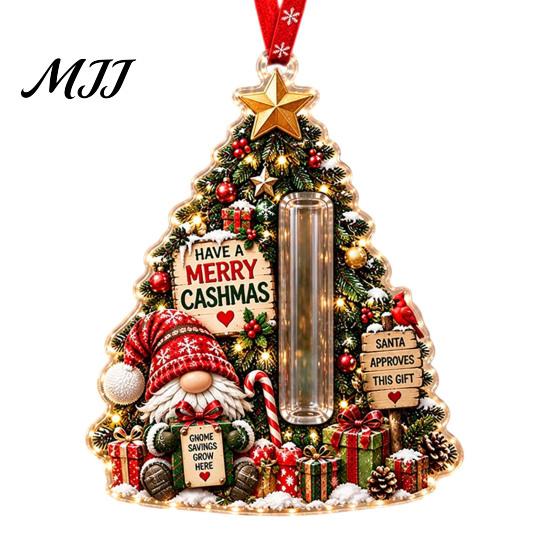 Decorative Money Hiding Ornament Gnome Christmas Cash Holder Ornament, Acrylic Hanging Pendant for Creative Gift Reveal Box Holiday Tree Decoration,