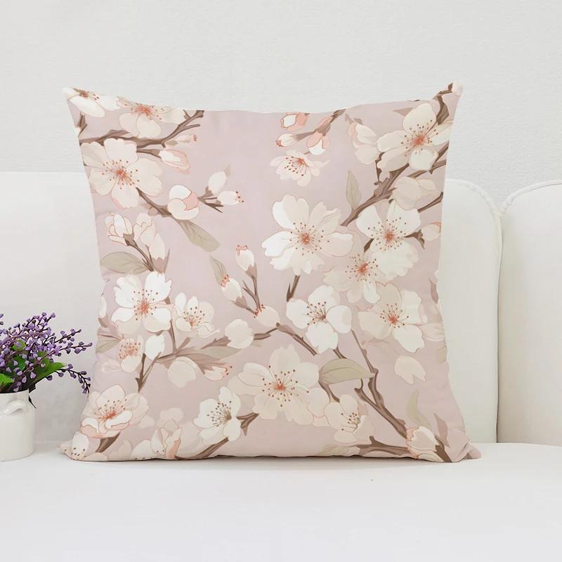 Cushion Cover 50X50 Japanese Cherry Blossom Bed Pillowcases Covers For Bed Pillows Pillow Cases 45X45 Cushions Cover Home Decor