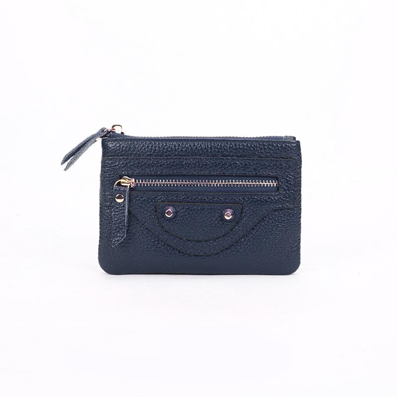 Women's Genuine Leather Mini Coin Purse with Key Ring - Motorcycle Style and Top Cowhide Zipper Wallet