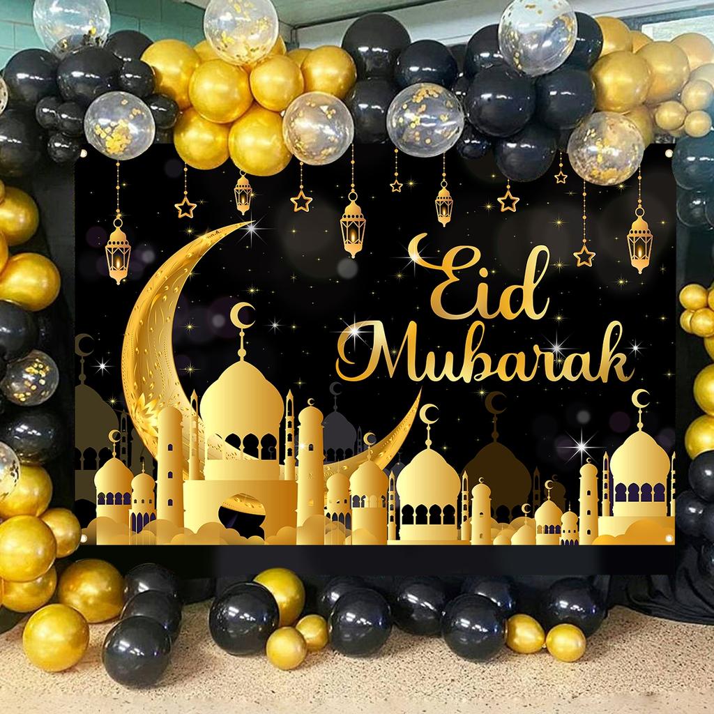 Eid Mubarak Backdrop Moon Star Castle Pattern Ramadan Decorations Banner for Home Islamic Muslim Party Supplies Eid Al-fitr Gift