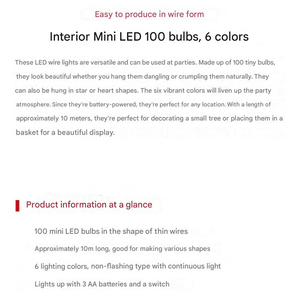 Interiérová reťazová svetelná reťaz Mini LED 100 žiaroviek, 6 farieb, dĺžka drôtu 10m