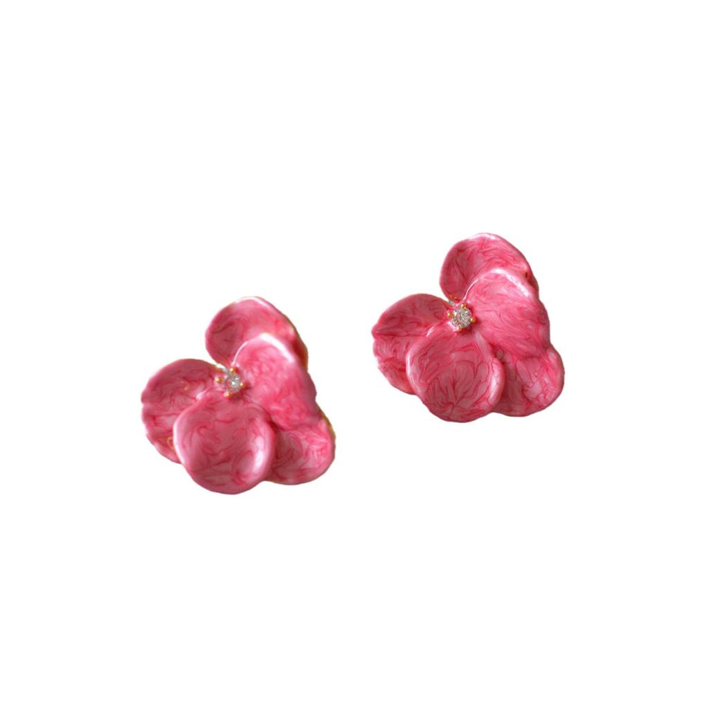 Yang Chaoyue 3D Floral Enamel Stud Earrings - Elegant French Design for Women