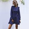 YYFS Women's Vintage Summer Spring Polka Dot Print Long Sleeve O-Neck High Waist Casual Dresses