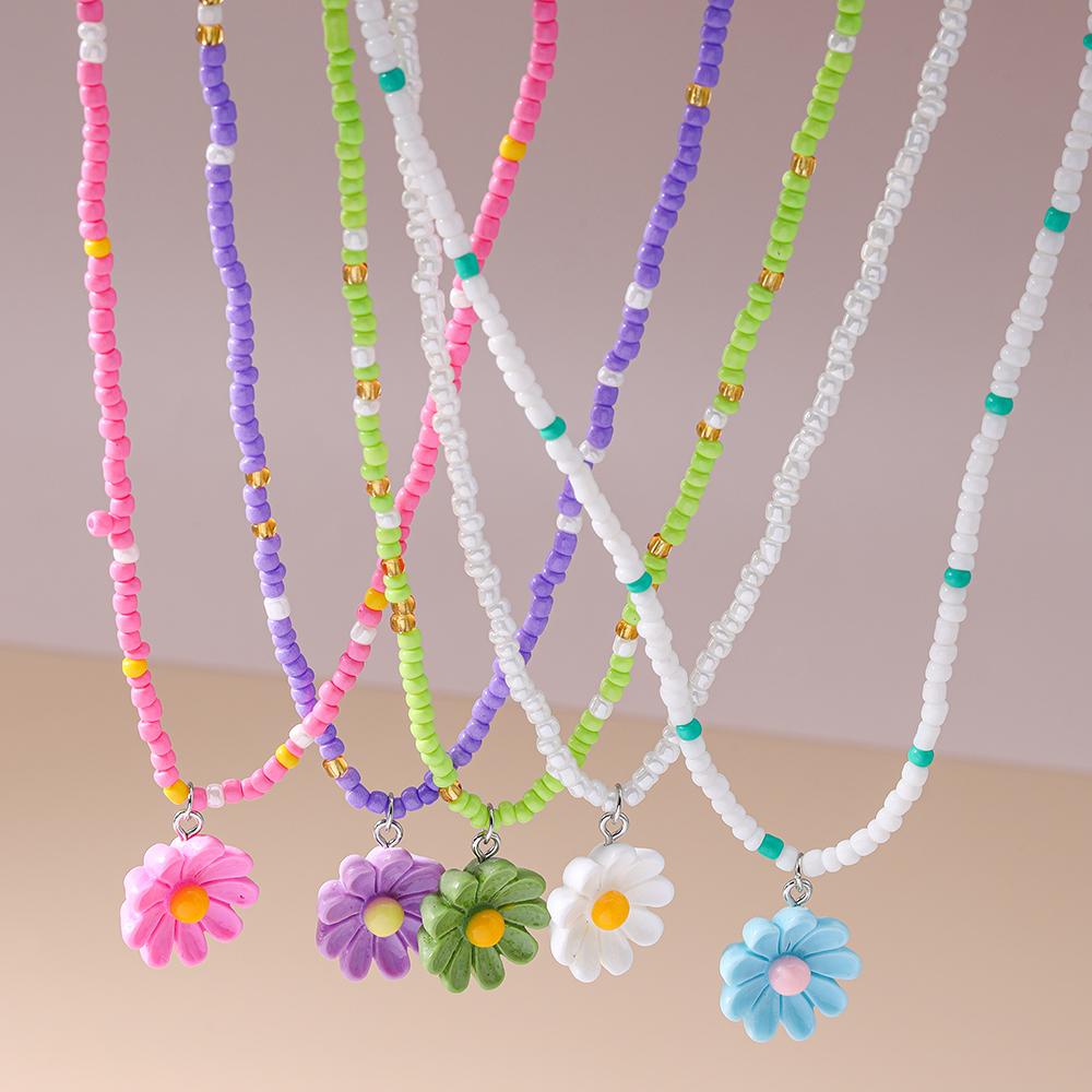 5pcs/set Bohemia Handmade Beaded Necklaces for Women Girls Colorful Flower Pendants Necklace Kid's Jewelry Gifts