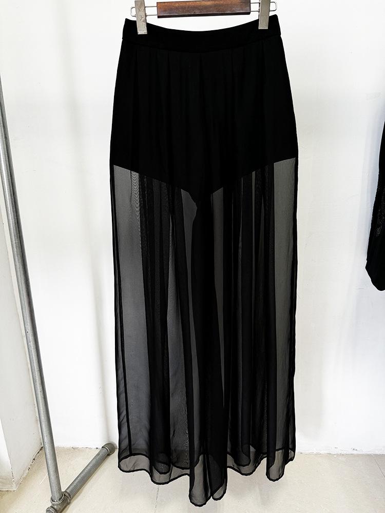 Available: Spring 2026 Fashion Mesh & Beaded Suit Jacket with Chiffon Trousers.