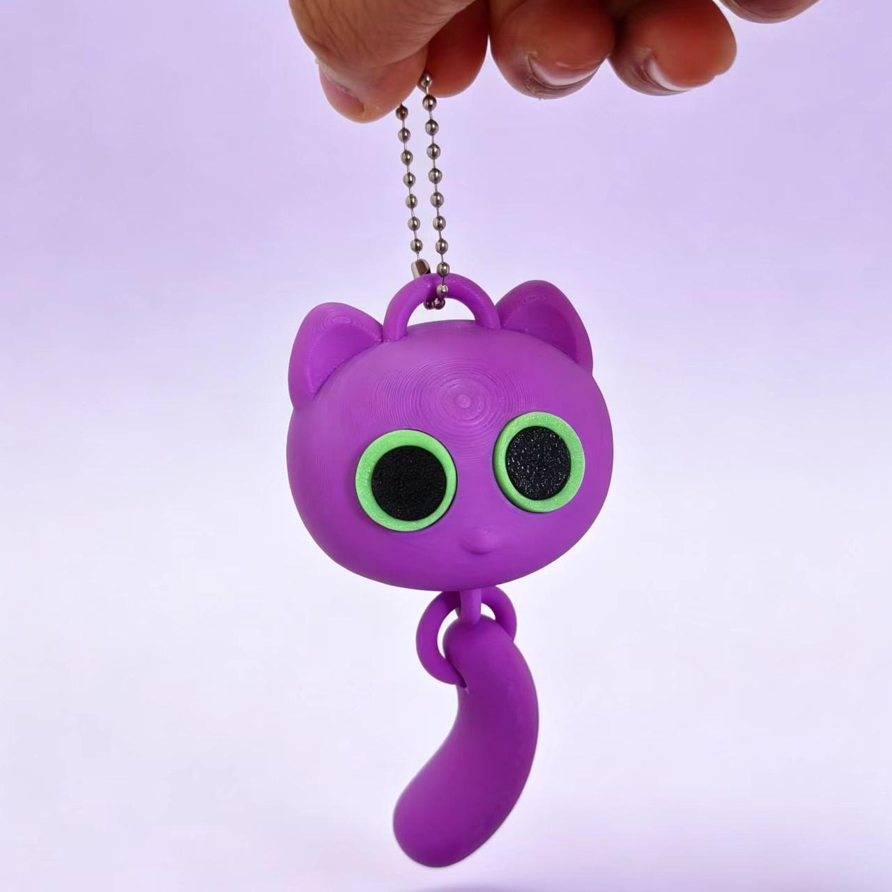 3D Printed Big-Eyed Cat Keychain Pendant - Cartoon Accessory Ornament Gift Purple