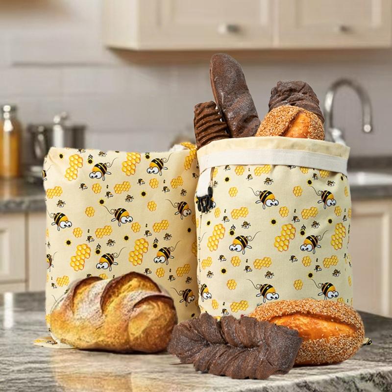 Food Safe Bees Wax Bread Container with Elastic Band Reusable Cotton Linen Bag For Homemade Sourdough Preservation