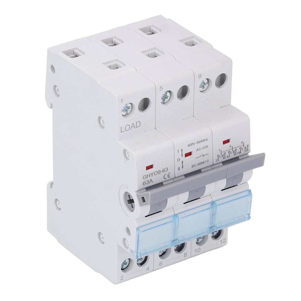 3P Dual Power Transfer Isolation Switch DIN 35mm Rail Mounting Manual Conversion Switch 63A 400V