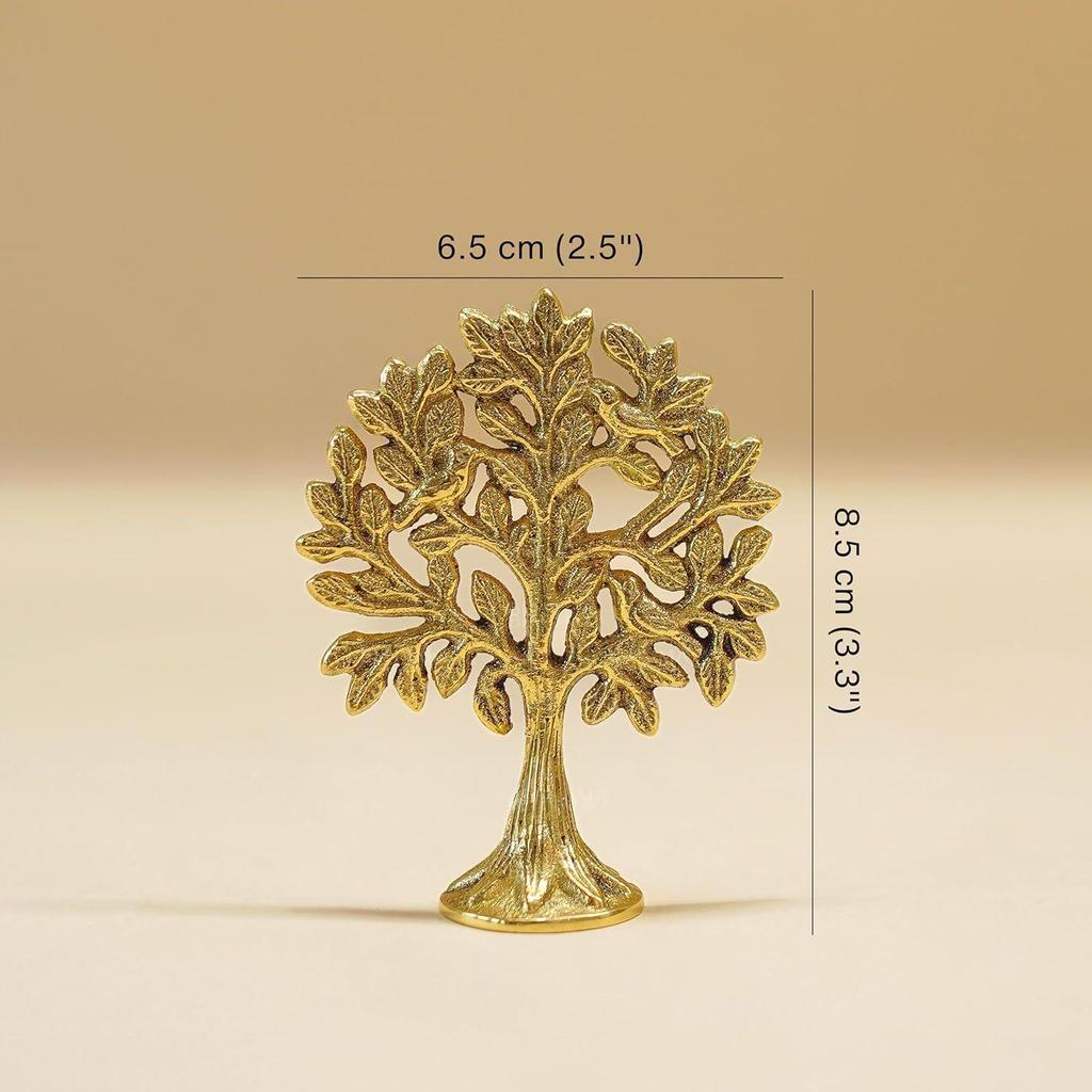 Pure Brass Kalpvriksh Tree with Birds | Tree of Life Showpiece for Car Dashboard & Table Decor (8.5 Cm)