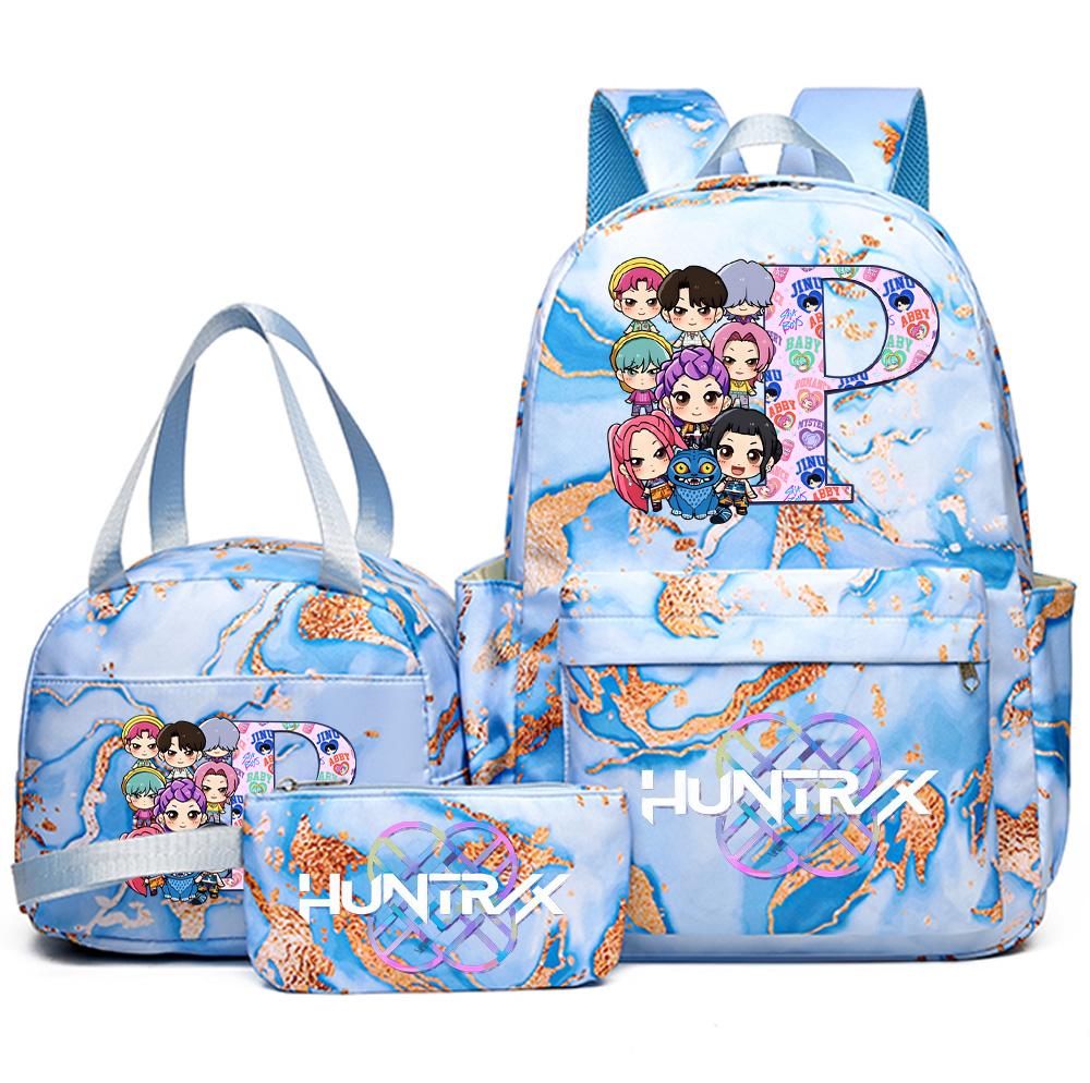 3Pcs/set 26 English Letter K-pop Printed Backpack Handbag Pencil Case for Teenager Student Girl Boy Bookbag Schoolbag Women Large Capacity Travel Bag