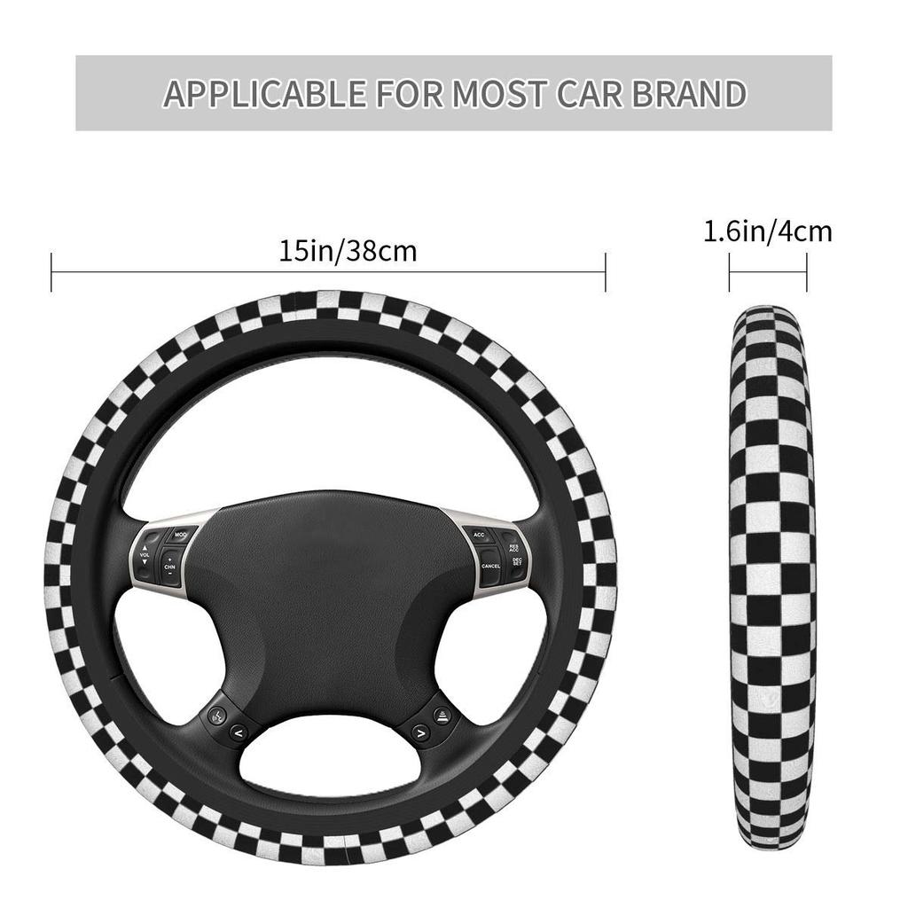 Da66jj Car Steering Wheel Cover Black White Lace Checkered Flag Car Steering Wheel Cover