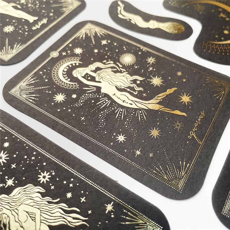 40 Sheets Per Pack Retro Constellation Tarot Card Gold Stickers Label Decoration DIY Diary Student Stationery Material Decorative Stickers