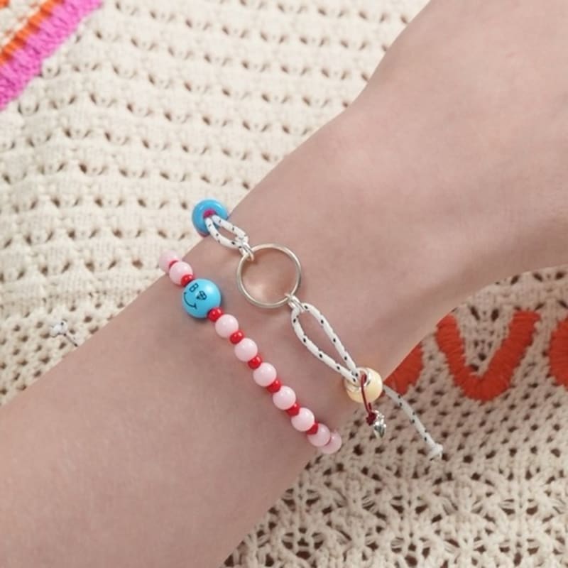 BONBEAU Vänlig initial silverring pärlor knut Armband Initial graverad silverring pärlor knutarmband vänskapsarmband