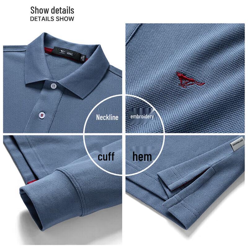 Septwolves Men's 100% Cotton Long-Sleeve Polo T-Shirt