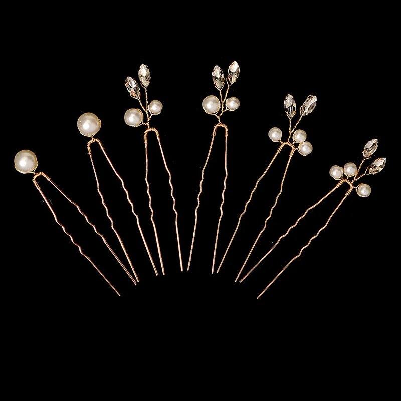 6PCS Popular Handmade Wedding Hair Pins Bridal Crystal Pearl Flower Hair Clip Bridal Hair Jewelry Accessories