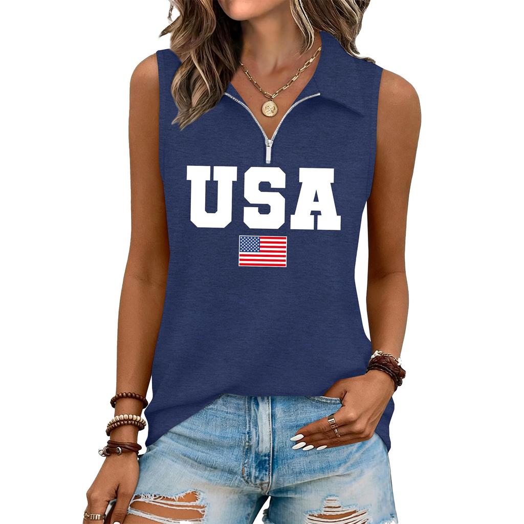 Women's Fashion Letter Print Zip-Up Sleeveless Tank Top