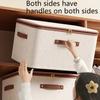Foldable Linen Storage Box with Double Zippers And Faux Leather Handles,Large Capacity Under-Bed Storage Basket with Lid