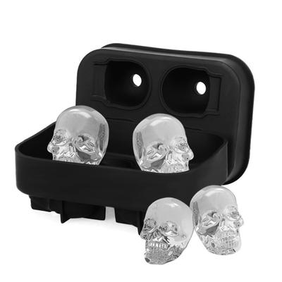 2er-Pack 3D-Totenkopf-Eiswürfelformen, Silikon-Eiswürfelformen mit 4 Mulden für Whisky, Eiscreme, Schokolade, Backwaren, Partys und Halloween