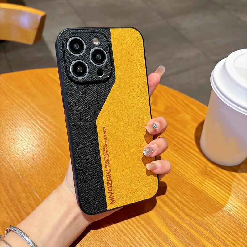 Color Matching PU Leather Phone Cover For iPhone 16 Pro Max 15 Pro 14 13 12 11 Matte Shockproof TPU Hard Slim Case
