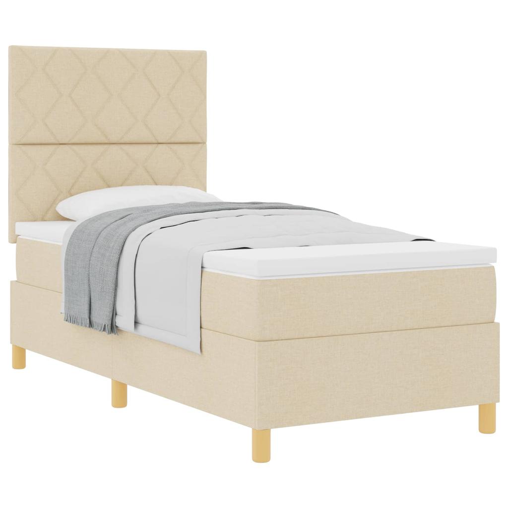 Boxspring Bed with Headboard Cream 90 x 190 cm Fabric