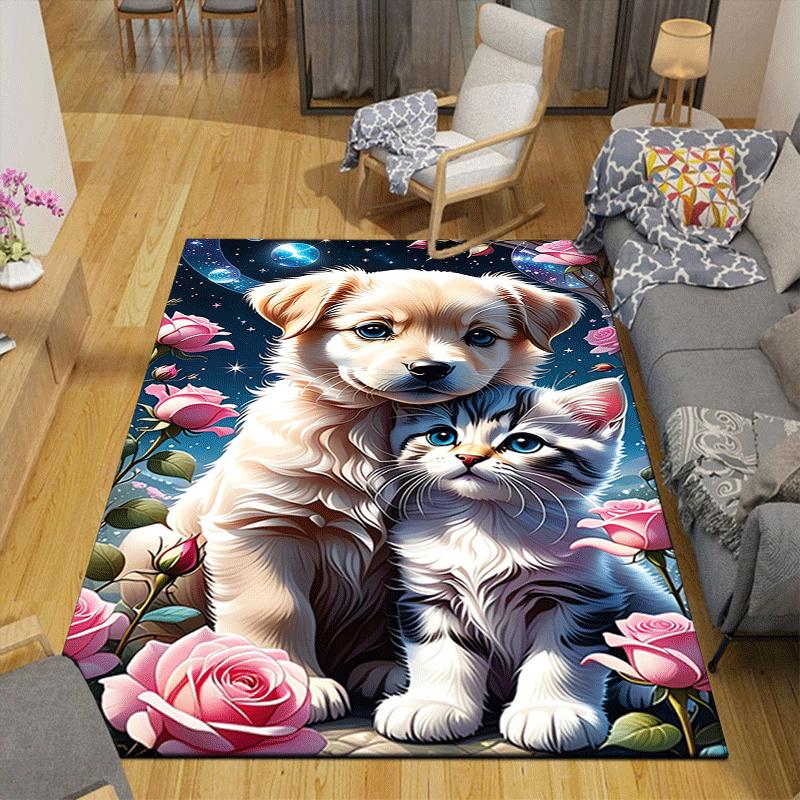 1pc Dog and Cat Design Area Rug - Soft, Anti-Slip, and Durable Gaming Room Decor for Bedroom