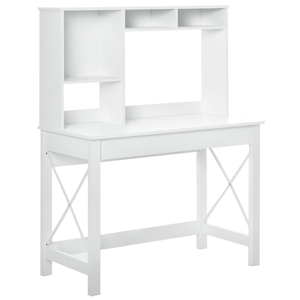 Bureau avec Rangement Bibliothèque Moderne en Bois Bureau avec Étagères et Grand Plateau pour Petits Espaces Maison Chambre à Coucher, 105 x 50 x 137,5 cm, Blanc