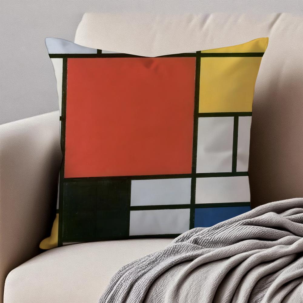 Classic Bright Simple PPiet Cornelies Mondrian Cushion Cover Pillowcase Antidustmite Invisible Zipper Short Plush Sofa Cushion