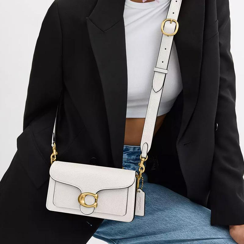 Coach Tabby 20 Logo Snap Fastening Polished Pebbled Leather Handy Crossbody Shoulder Bag Small Women's Chalk