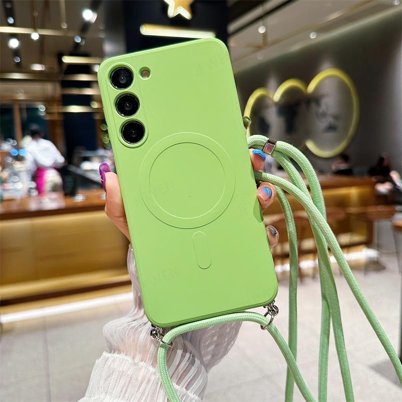 Crossbody Lanyard Liquid Magnetic Case For Iphone 14 13 12 11 X XR XS Max 7 8 SE 2020/Samsung Galaxy S23 S22 Ultra Magsafe Silicone Soft Back Cover