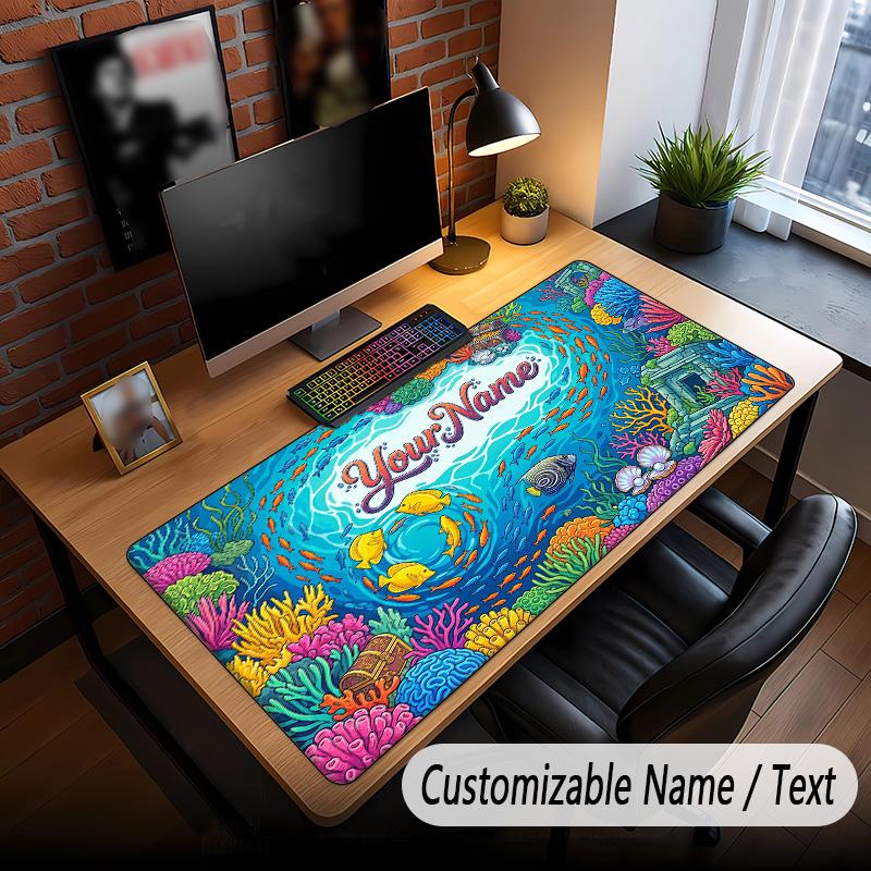 Fish Ocean Theme Custom Mouse Pad Personalized With Name Text Customized Desk Mat For Office Home Decor