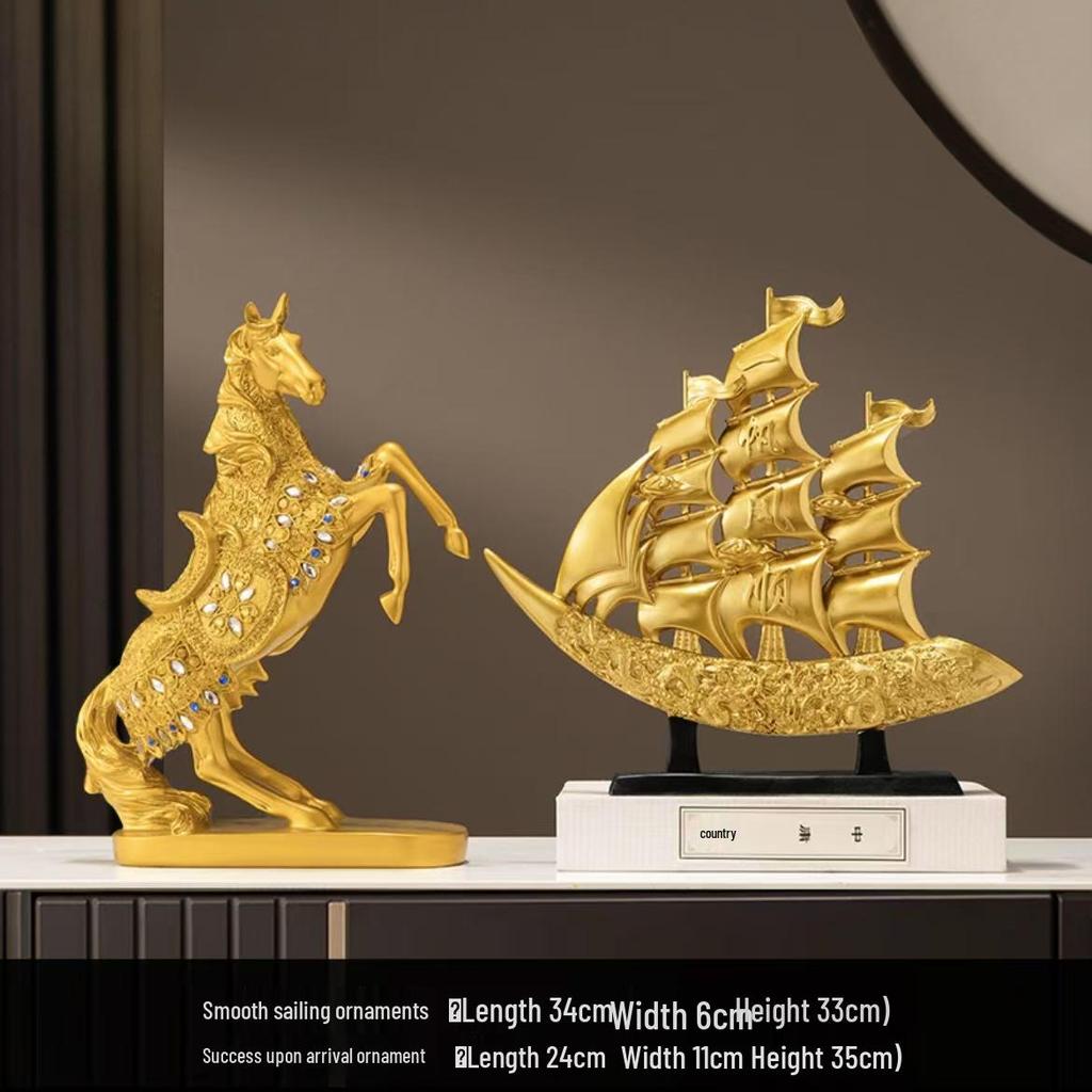 Gilded Horse Desk Ornament: Chinese Style Home Decor