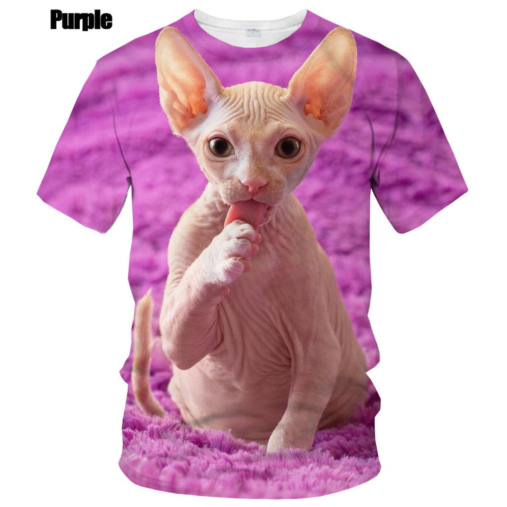 New Fashion Summer Hot Sale 3D Sphynx Cat Men's/women's T Shirt 3D Printing Short-sleeved Round Neck Men's Tops
