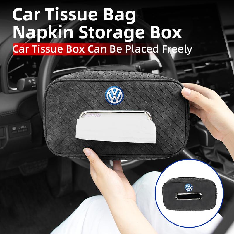 Car In-vehicle Larger size Leather Checkered Tissue Storage Box For VW Scirocco Jetta Beetle Golf Passat Tiguan Sharan Touran QQ2