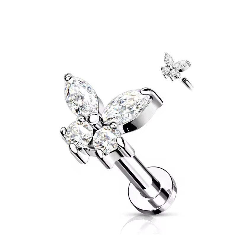 Right Grand Astm F136 Titanium 16G Mini Butterfly Cz Labret Tragus Cartilage Conch Forward Helix Stud Nose Piercing Body Jewelry