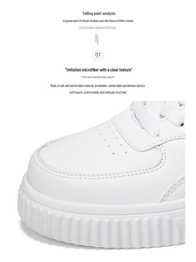 Trendy Korean-Style Breathable White Sneakers for Couples: Versatile, Comfortable, Thick-Soled Casual Sports Shoes