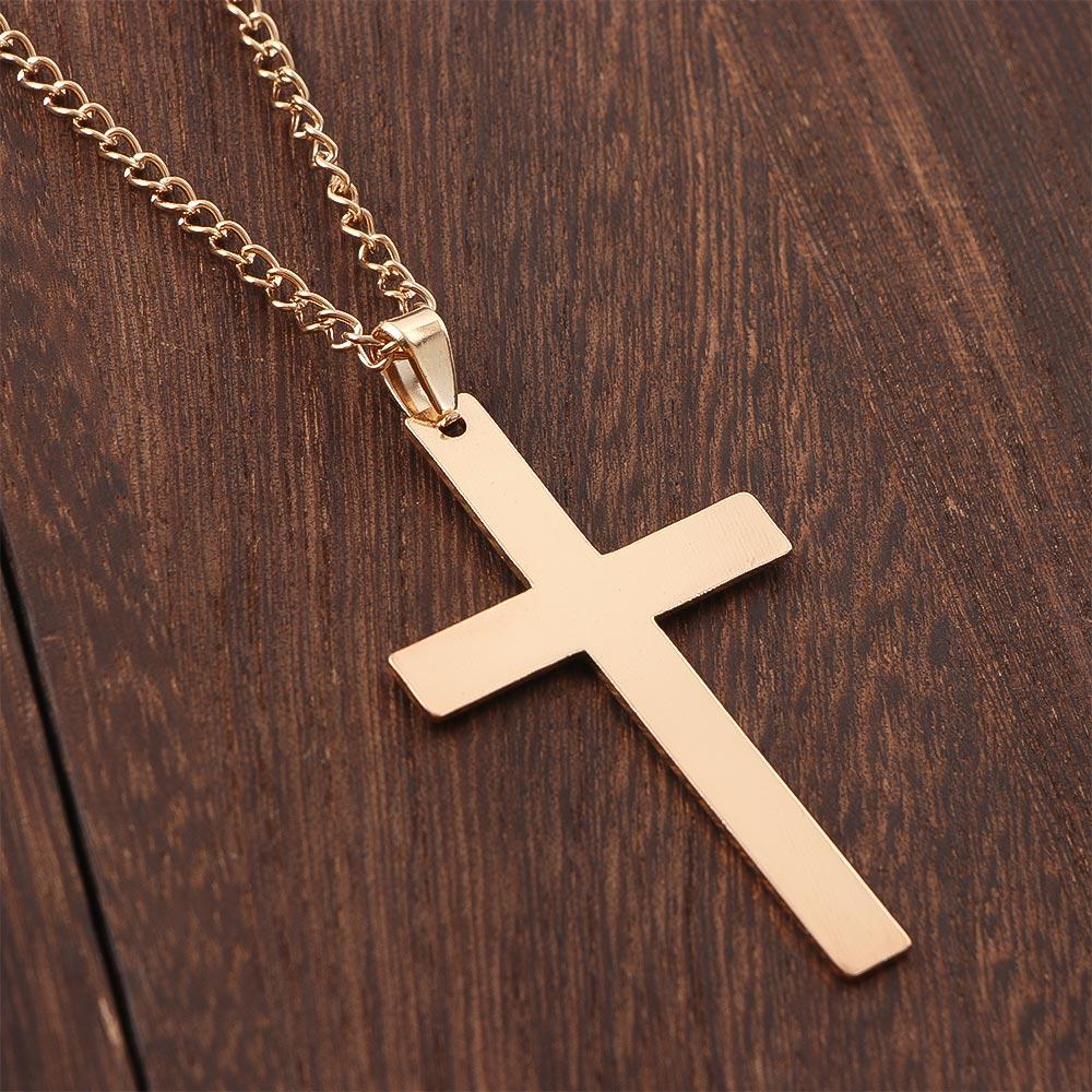 Men Steel Color Metal Minimalism Black Necklaces Cross Pendant Cross Necklaces Clavicle Chains