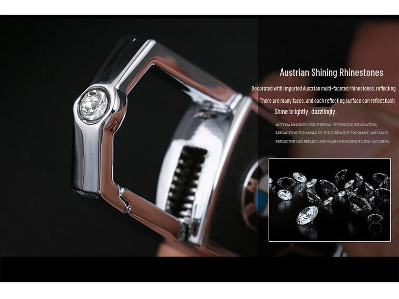 Diamond-Studded Metal & Leather Car Keychain with Double-Sided Logo