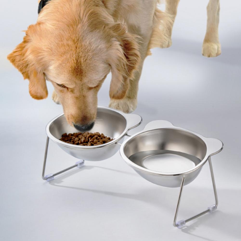 Stainless Steel Elevated Cat Bowl Tilted Raised Cat Bowl With Metal Stand Pet Feeding Dish To Prevent Fatigue For Cat And Dog