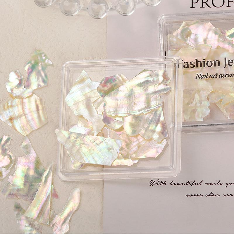 1 cutie Aurora neregulate, ultra-subțiri, felii de coajă, fulgi de abalone mari, naturali, pentru decorare pentru unghii