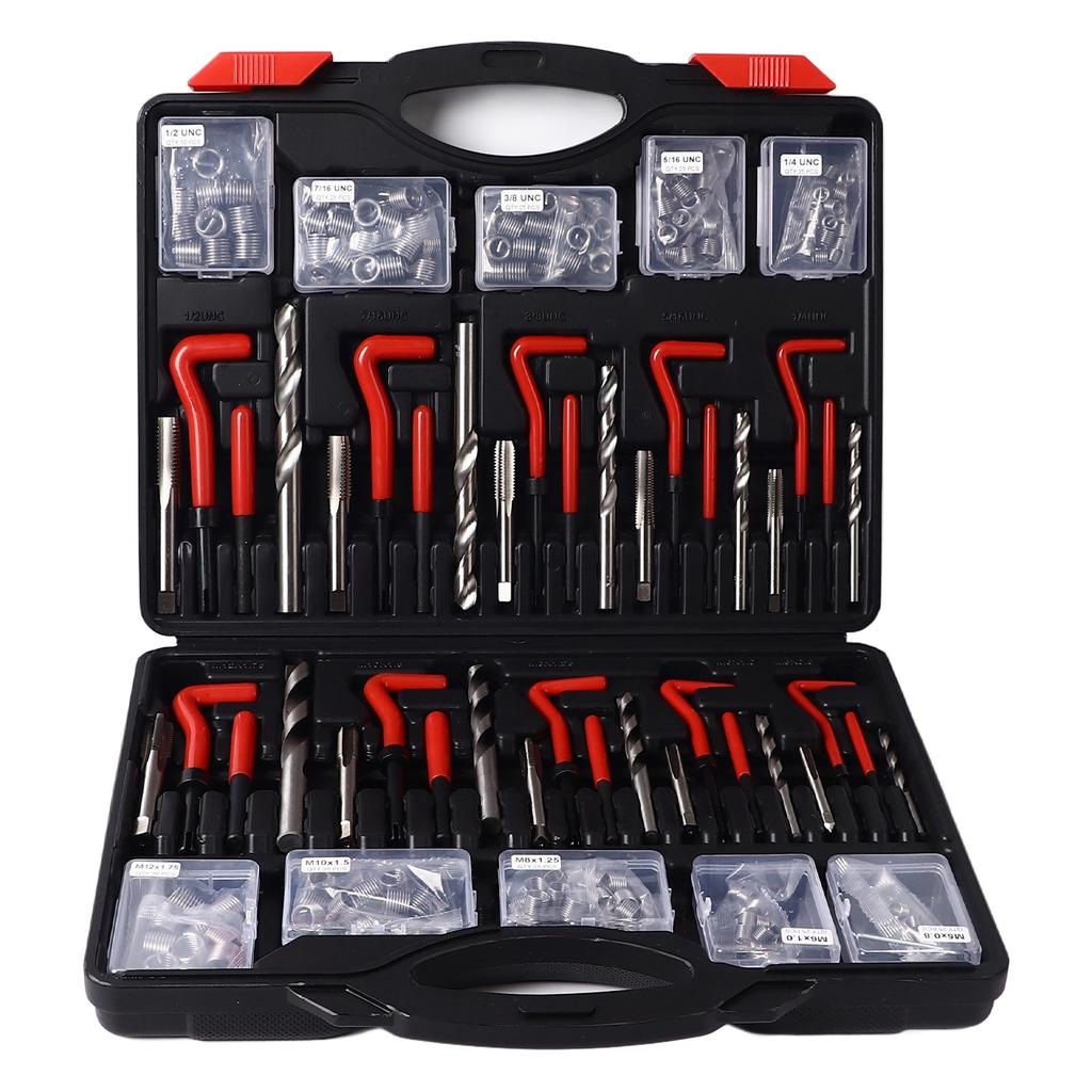 261 Pieces Thread Repair Tools Metric Imperial Self Tapping Inserts Drill Bit Kit for Automotive Parts Switch Equipment
