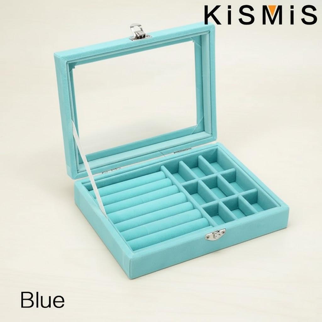 Velvet Jewelry Organizer Box with Clear Lid Dust-Proof Ring and Earring Storage Case for Multiple Pieces