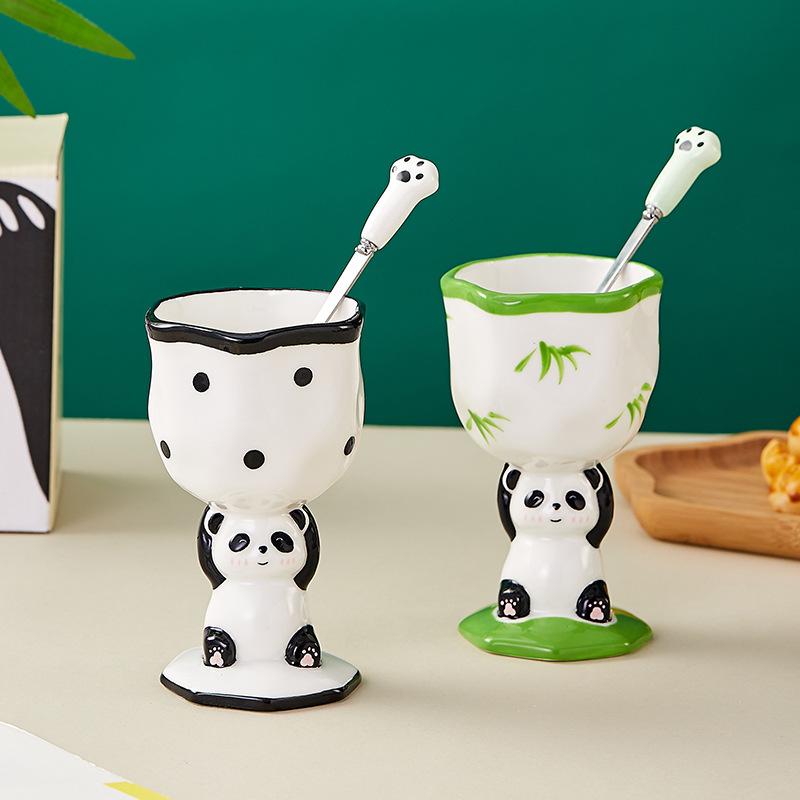 Niedlicher Panda Bambus Keramik Cartoon Stil Kelch Handbemaltes Wasserglas Kreative Keramiktasse Weinglas Hochwertiges Geschenk