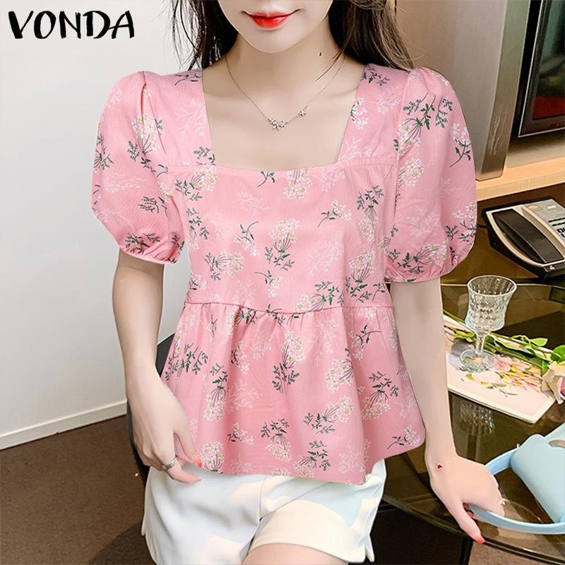 

VONDA женская летняя блузка с квадратным вырезом и короткими рукавами и цветочным принтом на талии