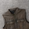 Vintage Motorcycle Vest Genuine Cow Leather Biker Vests Soft Slim Fit Men Genuine Leather Sleeveless Jacket Spring