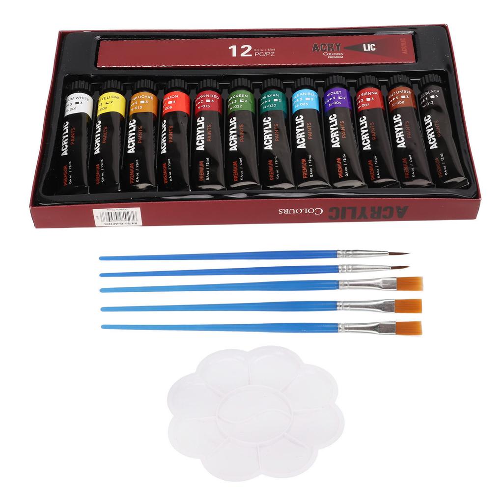 Kids Paint Set 12 Colors Pigment 5 Paintbrushes Vibrant Colors Poisonless Quick Drying Widely Used Kids Painting Kit